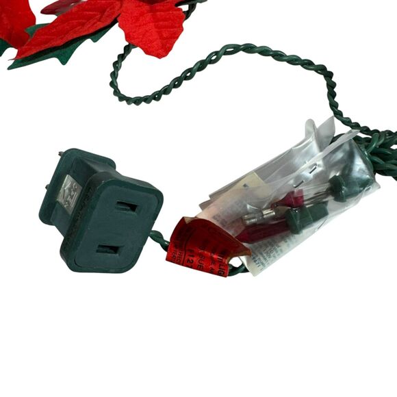 Vintage Velvet Poinsettia Christmas Tulip Reflector Red 10 Light Strand - Picture 9 of 9